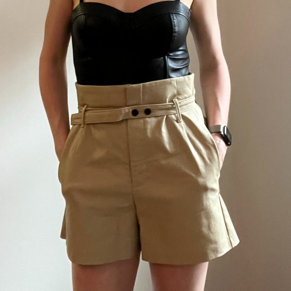 Zara medium tan leather-look shorts with belt